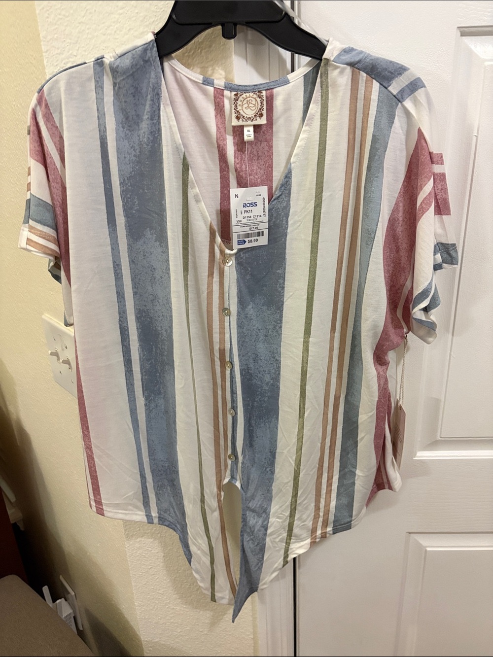 Lush Striped Button-Front V-Neck Top in Multi